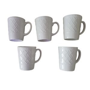 Totally Today Small Coffee Cups White Embossed Criss Cross Design Set of 5